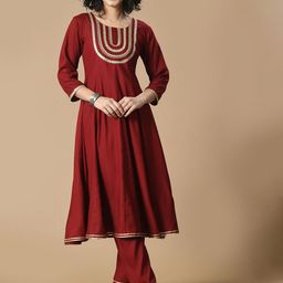 Sangria Embroidered Anarkali Kurta With Trousers Set-image-62