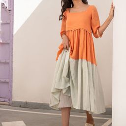 The Yellow Bow Colourblocked Fit and Flare Midi Dress-image-38