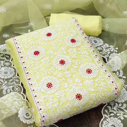 DIVASTRI Floral Embroidered Thread Work Organza Unstitched Dress Material-image-88