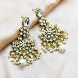Dhivara Copper-Plated Artificial Stones Studded & Beaded Contemporary Drop Earrings-picture-14