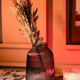 ArteCasa Black Ribbed Vase With Dried Flower Bunch-10