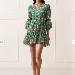 Moda Rapido Floral Print Puff Sleeve Ruffled Georgette Fit & Flare Mini Dress-picture-38
