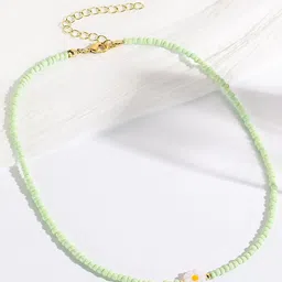 StyleCast x Revolte Green & White Gold-Plated Artificial Beads Beaded Enamelled Chain-30