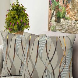 Blue Grass Grey & Gold 2 Pieces Abstract Velvet Cushion Covers-image-98