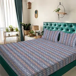 Myntra Elegant Homes Purple & Blue Printed 300 TC King Bedsheet Set 2.5 m x 2.25 m-image-43
