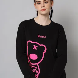 GRIFFEL Women Graphic Printed Round Neck Sweatshirt-image-3