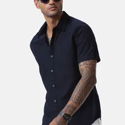 WROGN Men Custom Spread Collar Solid Cotton Casual Shirt-image-98