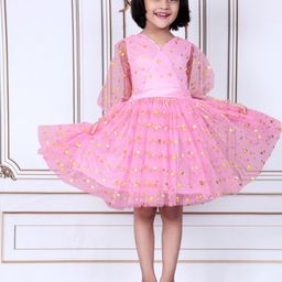 Hikuj Star Puff Sleeve Net Balloon Dress-image-54