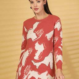 Thirty Threads Women Printed Woollen Longline Pullover-image-30
