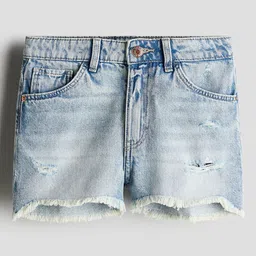H&M Girls Frayed-Edge Pure Cotton Denim Shorts-picture-33