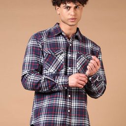 V-Mart Men Spread Collar Tartan Checked Cotton Casual Shirt-image-46