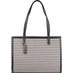 Metro Checked Structured Handheld Bag with Applique image 3