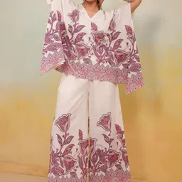 FLAVIA CREATION Printed Pure Cotton V-Neck Kaftan Top With Palazzos-picture-3