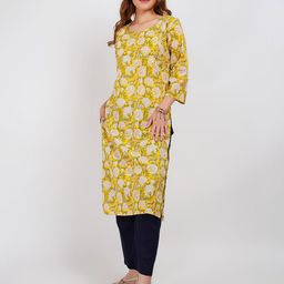 Lavantika Women Floral Printed Round Neck Pure Cotton Kurta-image-82