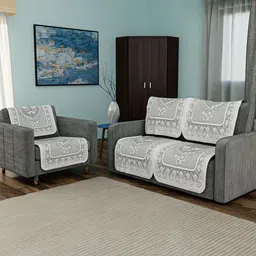 Kuber Industries Grey & White Cotton Sofa Cover-image-93