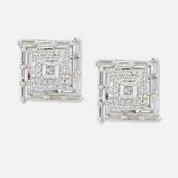 Anouk Rhodium Plated Cubic Zirconia Studded Square Shaped Studs image 5