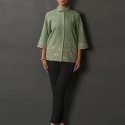 Anouk Women Solid Embroidered Thread Work Pure Cotton Panelled Kurti-42