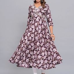Amar Palace Chikan Hazratganj Floral Printed V-Neck Empire Anarkali Kurta-picture-16