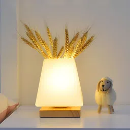 UMAI Brown & White Wooden Frustum Shaped Table Lamp-13
