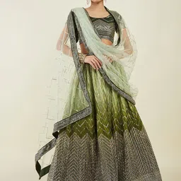 ETHNIC PLUS Embroidered Sequinned Semi-Stitched Lehenga & Unstitched Blouse With Dupatta-picture-17