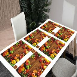 REVEXO 6Pc Brown & Red Printed Rectangle Costers & Table Placemats-10