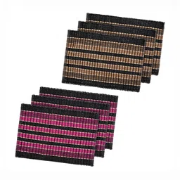 RUBOXA 6-Pcs Pink & Brown Striped Anti-Slip Rectangle Doormats-image-84