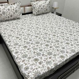 Pure Decor White Floral Printed 400 TC Pure Cotton King Bedsheet Set 2.73 m x 2.75 m-image-59