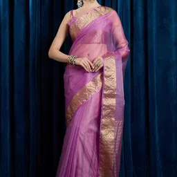 Anouk Women Mauve Zari Woven Design Organza Saree With Blouse Piece-26