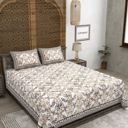 CLOTHOLOGY Brown & White Printed Pure Cotton 180 TC King Bedsheet Set 2.75 m x 2.25 m-image-49