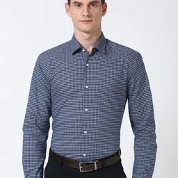 Peter England Men Slim Fit Spread Collar Grid Tattersall Checked Cotton Formal Shirt-image-85