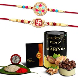DeoDap Unisex 4 Pieces Thread Rakhi Gift Set-image-57