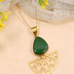 Sangria Gold-Plated Tarnish-Free Emerald Stone Studded Pendant Necklace-image-1