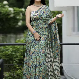 KALINI  floral printed bagru saree with blouse piece-picture-8