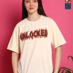 Metronaut Women Pack Of 2 Graphic Printed Round Neck Cotton Oversized T-shirts-image-43
