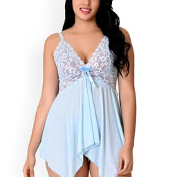 chia fashions Women Net Shoulder Straps Self Design Baby Doll with Asymmetric Hem-picture-6