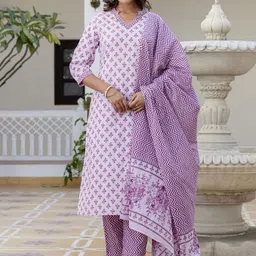 Kohsh Women Ethnic Motifs Printed Cotton Kurta with Trousers & Dupatta-picture-24