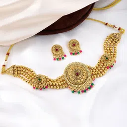 Peora Gold-Plated Stone-Studded & Beaded Jewellery Set-image-43