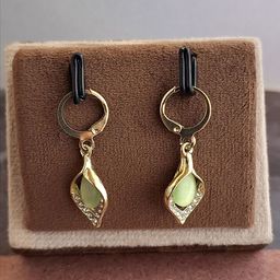 Zhouse Gold-Plated Crystals Studded Leaf Shaped Drop Earrings-image-57