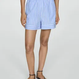 MANGO Women Striped Pure Cotton Shorts-picture-14