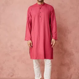 Fabindia Striped Band Collar Pintucks Straight Kurta-picture-21