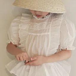 LULU & SKY Girls Self Design Round Neck Ruffles Detail Cotton Peplum Top-image-68