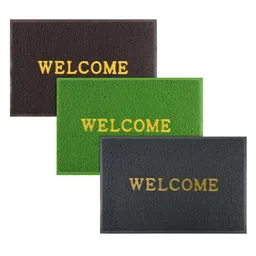 Kuber Industries Set Of 3 Brown & Green, Black Anti Skid Doormats-81