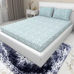 HIDECOR White & Green 210 TC King Bedsheet with 2 Pillow Covers-picture-33