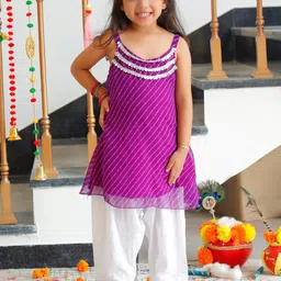 Thread & Button Girls Leheriya Regular Thread Work Silk Chiffon Kurta with Trousers-picture-56