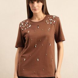 Vero Moda Embellished Self Design Pure Cotton T-shirt-image-99
