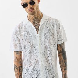 Snitch Boxy Self Design Semi Sheer Knitted Cotton Shirt-image-46