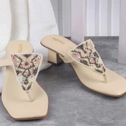 Metro Women Ethnic Embellished Block Heel Sandals-32