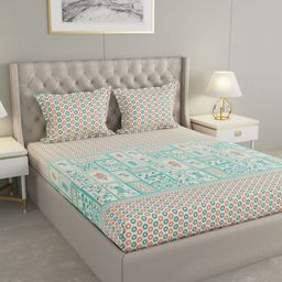 Raymond Home White & Orange Printed Cotton 144 TC King Bedsheet Set 2.24 m X 2.54 m-image-26