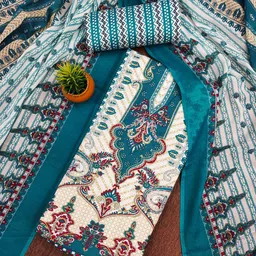 KALINI Ethnic Motifs Printed Embellished Cotton Unstitched Dress Material-image-88