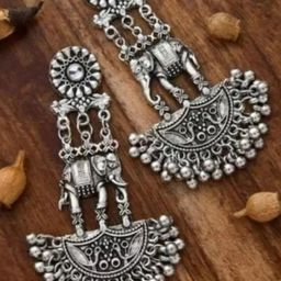 SZN Silver Plated Contemporary Shaped Oxidised Chandbalis-14